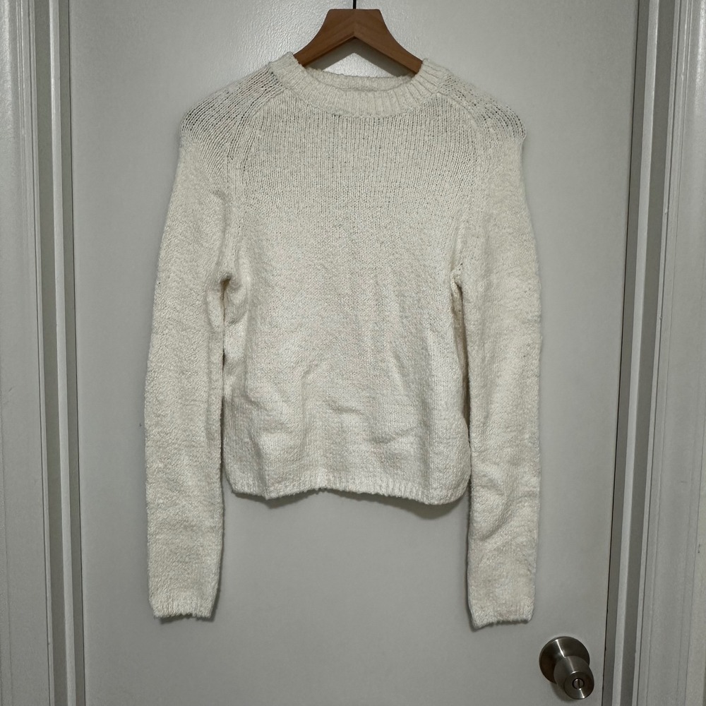 Vince | Women's‎ Cream Organic Cotton Blend Textured Knit Crewneck Sweater, S